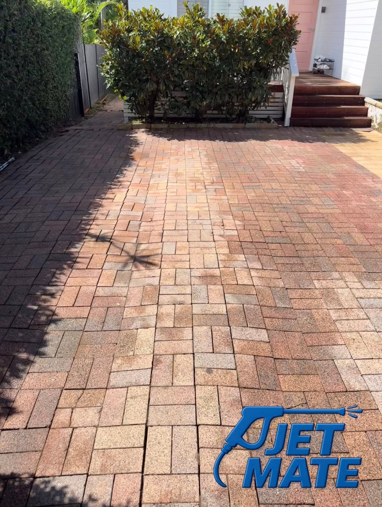 Freshly pressure cleaned brick driveway at a Sydney property